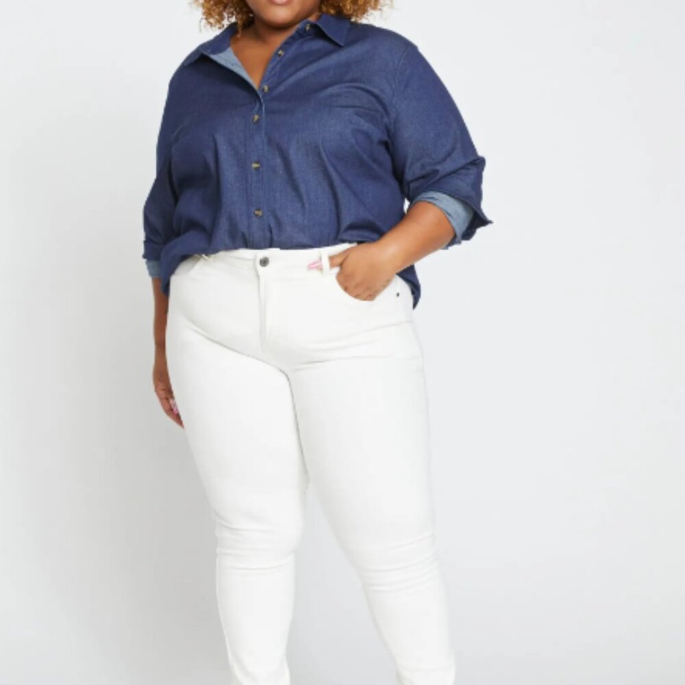 Universal Standard Seine High Rise Skinny Jeans Distressed White 32W